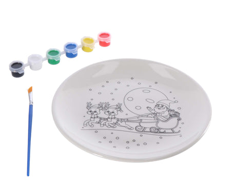 regalo italiano regalo italiano piatto natale con pennello e 6 tempere d 21 cm ass bianco 1 pz ean 8057586124851