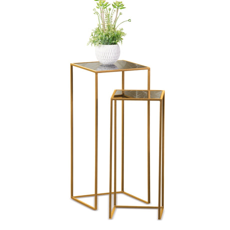 regalo italiano regalo italiano set 2 tavolini quadrati in ferro oro e vetro h 60 70 cm tavoli moderni salotto ean 8021785602441