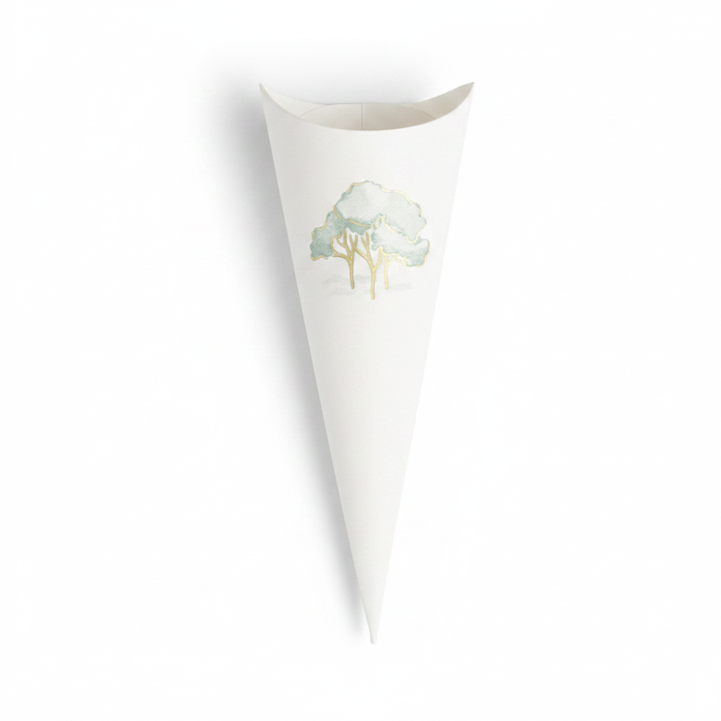 Cono confettata Scotton intrecci verde stampa a caldo cartoncino 19 cm, set 10 pz. Matrimoni e cerimonie eleganti. CONF 10 PZ EAN 8007402372058