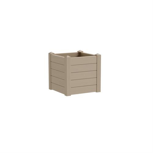 Fioriera quadrata bassa in resina UV per terrazza e giardino. TeraPlast Trama 001 Almond, 42×42×H40 cm, –30°/+60°C, 100% riciclabile ean-8051560244191
