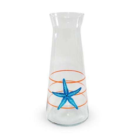 wd lifestyle wd lifestyle caraffa in vetro decorata 1 lt decoro stella marina si righe arancioni ean 8055035685335