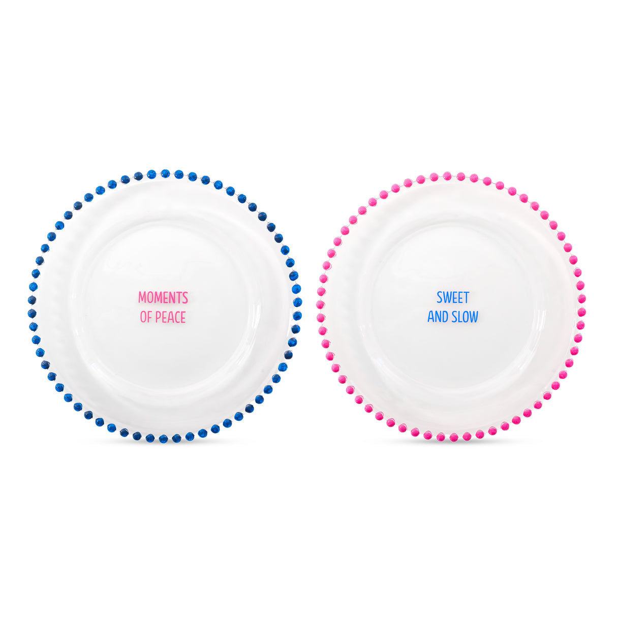 wd lifestyle wd lifestyle set 2 piattini d 195 cm in vetro decorazione moments of peace e sweet and slow rosa blu ean 8055035685021