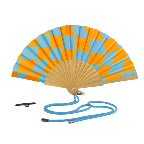 wd lifestyle wd lifestyle ventaglio in legno e tessuto decoro scacchi con porta cellulare giallo celeste ean 8055035680491