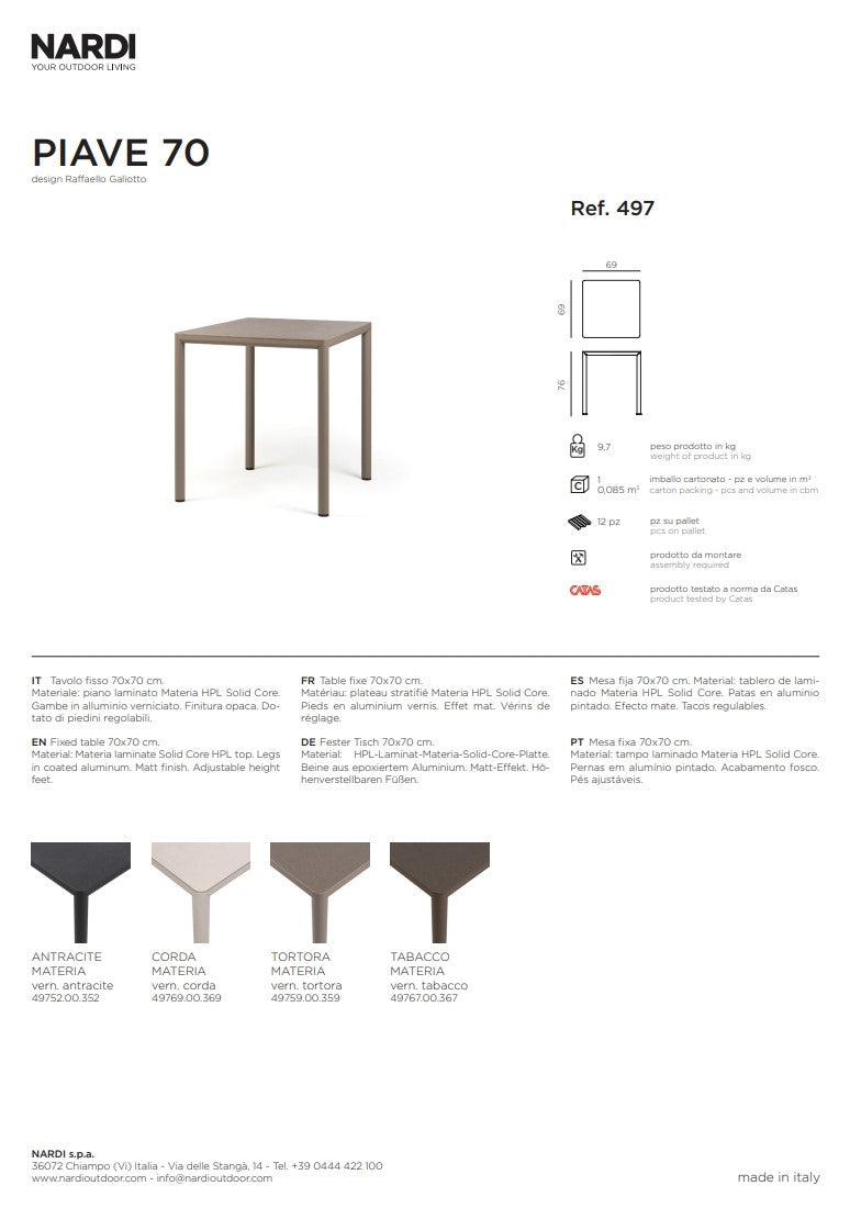 nardi nardi 70, quadratischer Tisch, lackiert, Seil-Laminat, Material: Seil, EAN 8010352554481