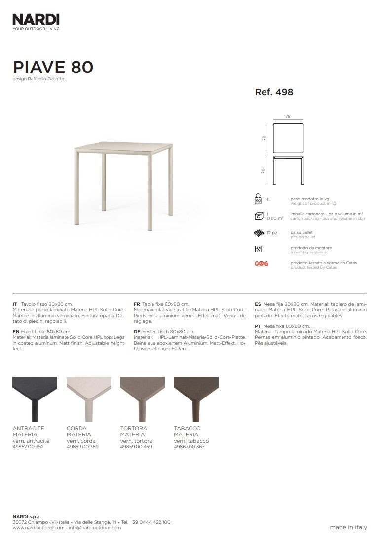 nardi nardi 80, quadratischer Tisch, lackiert, Seil-Laminat, Material: Seil, EAN 8010352554689