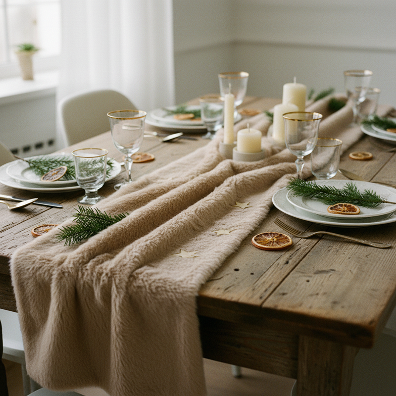 Trasforma ogni allestimento invernale natalizio con il rotolo in pelliccia morbida Arpimex, cammello-crema, 100% polyestere, 2,5m×48cm. Effetto lusso, facile da tagliare. ean 8018318491689