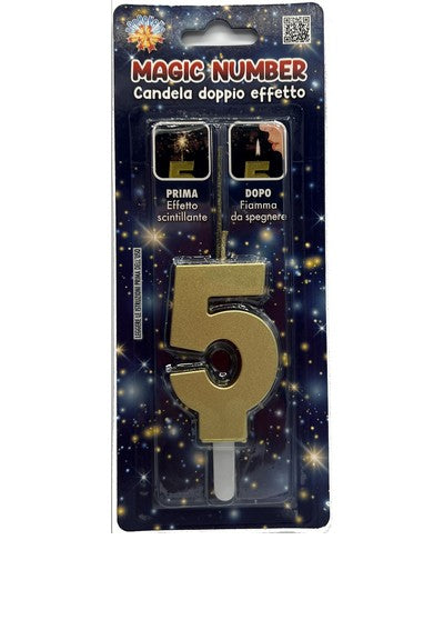 bigiemme bigiemme candela magic number nr 5 doppio uso scintillante e fiamma h 68 cm oro ean 8006941062154