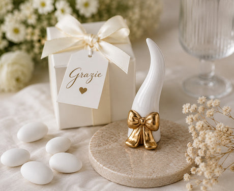 cupidoco cupidoco cornetto bianco con fiocco oro h 120 mm con scatola ideale bomboniera ean 8058196016260