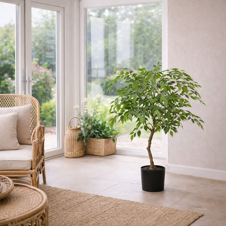 edg enzo de gasperi edg enzo de gasperi ficus beniamino vogue con vaso pianta artificiale h 100 cm verde ean 8059824607355