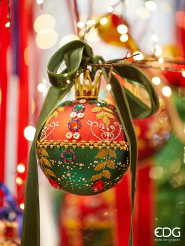 edg enzo de gasperi edg enzo de gasperi pallina di natale boheme d 8 cm h 11 cm in vetro rosso verde