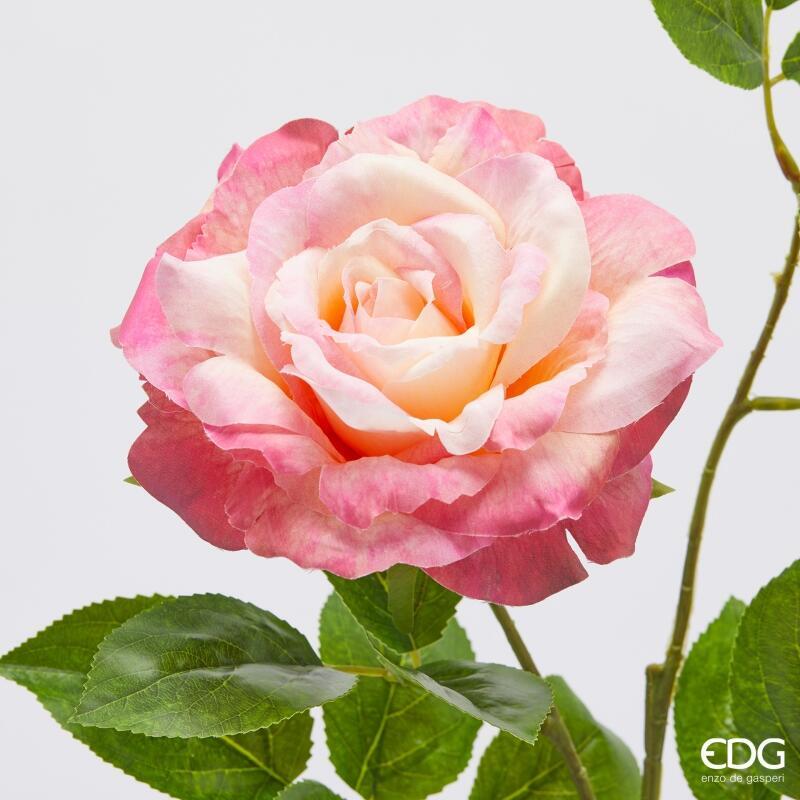 edg enzo de gasperi edg enzo de gasperi rosa gloria ramo con foglie e bocciolo h 60 cm pianta artificiale rosa crem ean 8059824491978
