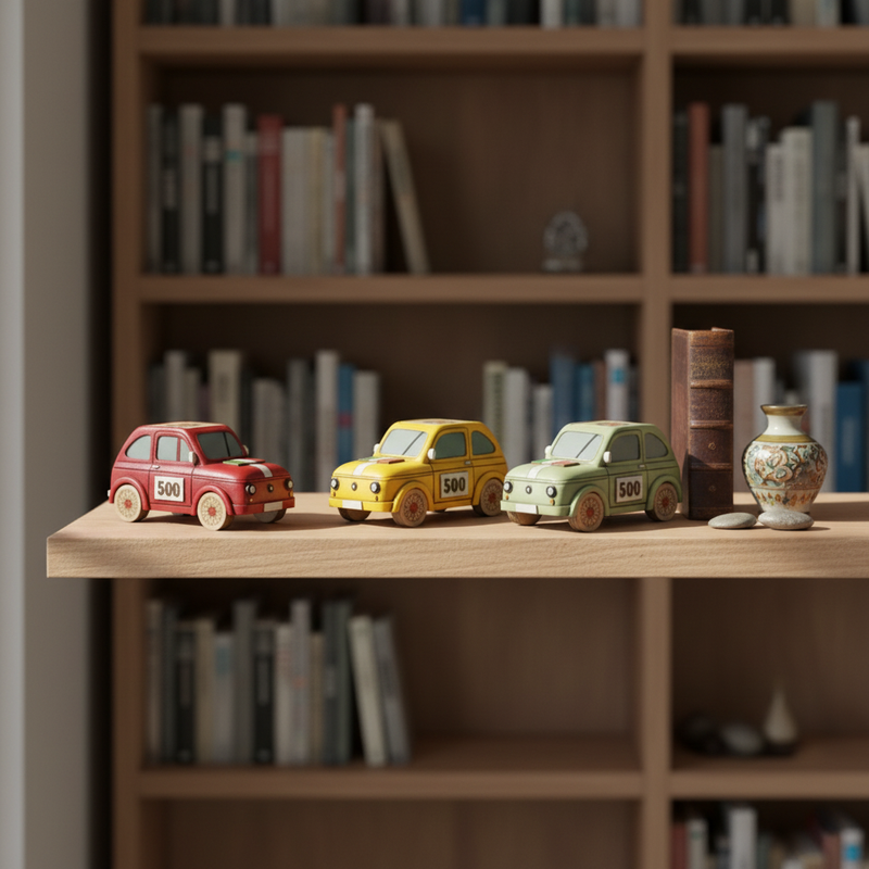 Bomboniera originale: Etm Brezza Fiat 500 colorata resina e legno L 20 cm, 4 varianti. Contattaci.
