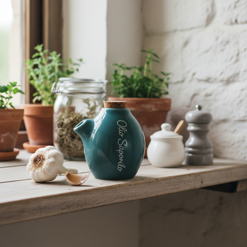 Mini oliera Etm Style in ceramica decorata, ø 6 cm H.7 cm, soggetti assortiti. Bomboniera e regalo originale per la tavola.