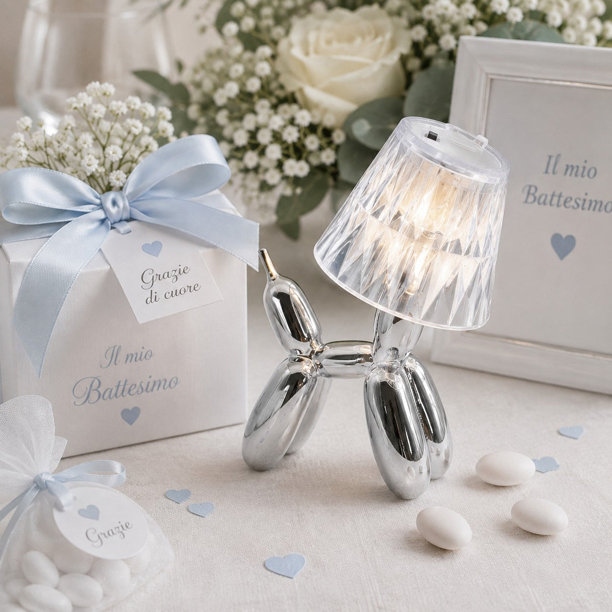 larcolaio larcolaio lumetto cagnolino argento con cupola trasparente 92x105x7 cm lampada led da tavolo design