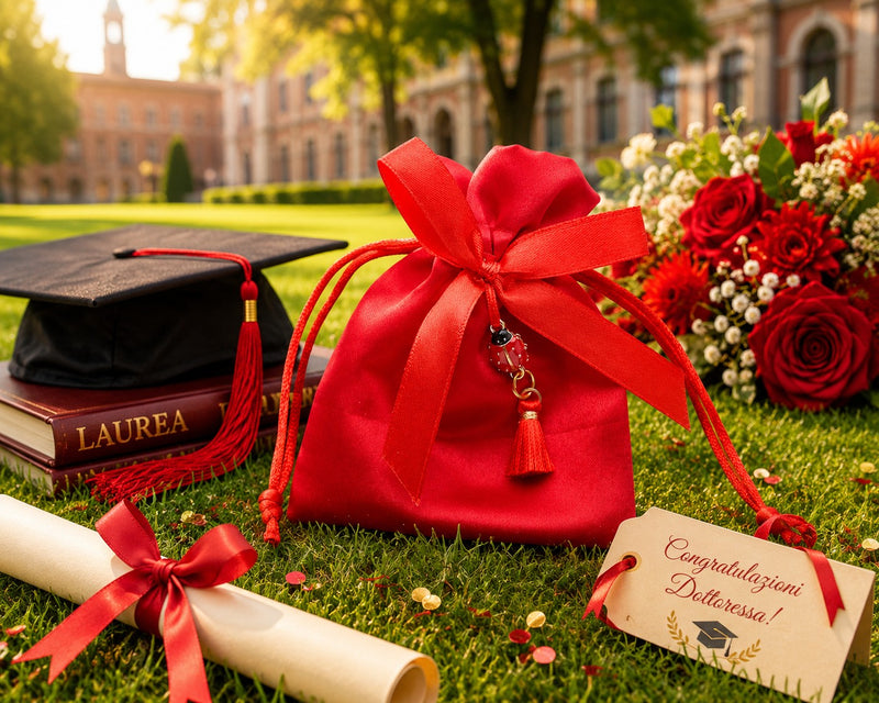 larcolaio larcolaio sacchetto ladybug 9x12 cm laurea rosso bomboniera elegante 12 pz ean 8059558631398