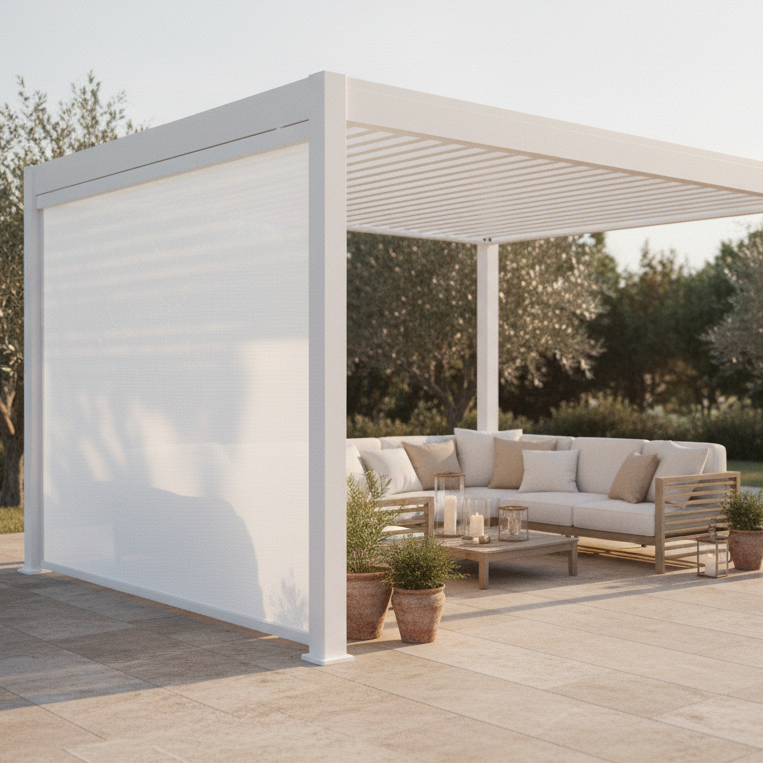 Tenda Oscurante Autoavvolgente Textilene 3m Bianca – Villa Privata Lounge Privacy Totale