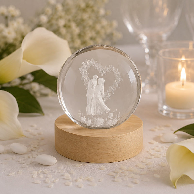 linea due elle linea due elle lumetto a sfera coppia sposi con base in legno d 6 cm h 8 cm bomboniera lampada decorativa per matrimoni ean 8033551046458