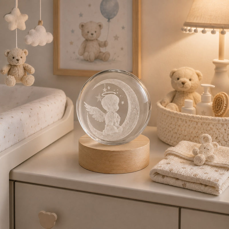 linea due elle linea due ellelumetto a sfera angelo con luna con base in legno d 6 cm h 8 cm bomboniera lampada decorativa idee regalo ean 8033551046496