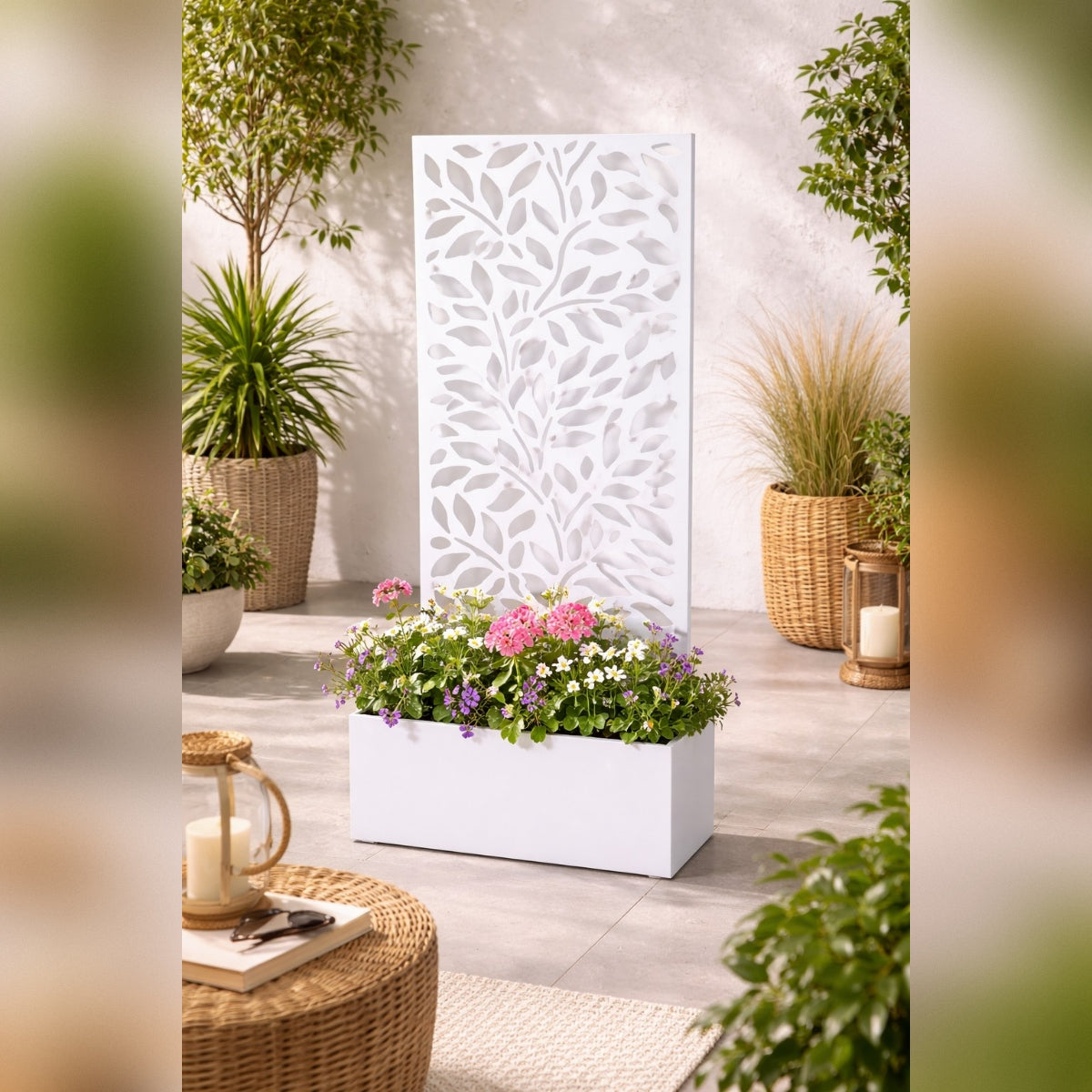regalo italiano regalo italiano fioriera rettangolare bianca in ferro 50 x 22 cm h 120 cm porta piante da esterno design moderno ean 8057586111165