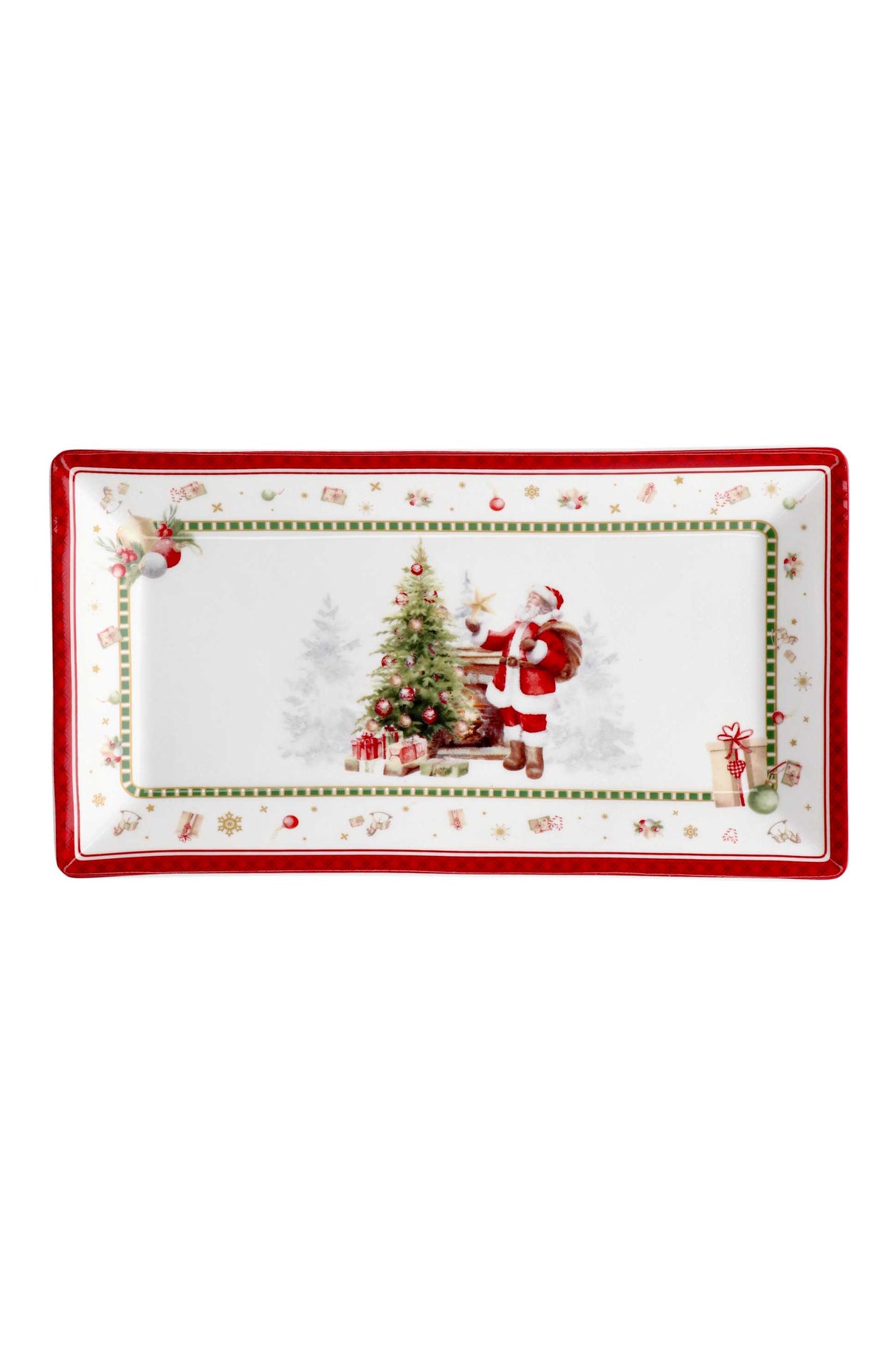 regalo italiano regalo italiano piatto rettangolare di natale porcellana 26 x 14 cm rosso bianco ean 8057586116832