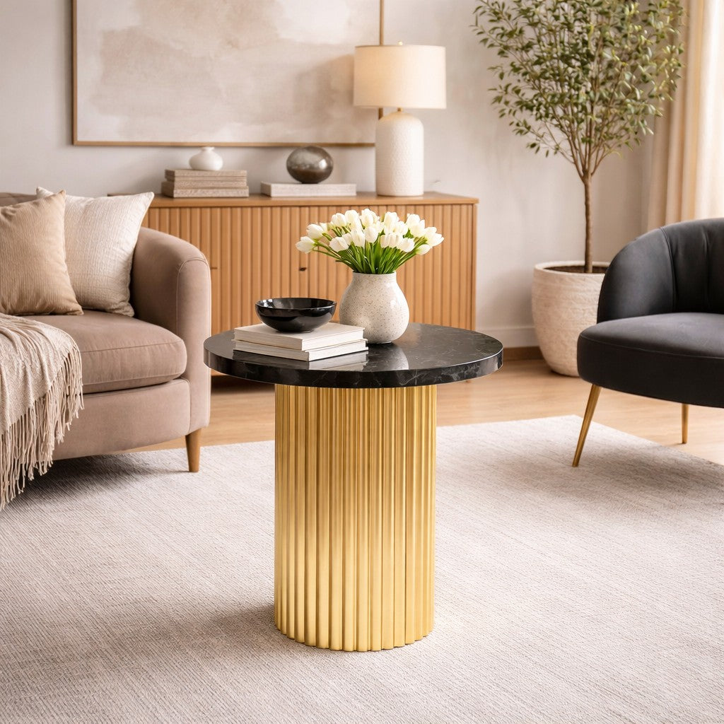 Italienisches Geschenk Italienisches Geschenk Beistelltisch aus Eisen und schwarzem Marmor, Durchmesser 41 cm, Höhe 48 cm, moderner, eleganter Design-Beistelltisch, Wohnaccessoire, EAN 8057586189584