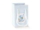 Shop box Scotton elefantino azzurro cartoncino 9×9×14cm CONF 10 PZ. Bomboniera alta battesimo maschio e baby shower. ean 8007402365289