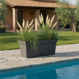  Fioriera lunga in resina UV per bordi piscina e terrazze. TeraPlast Aqua 98 Cenere Antracite, 98×47×H43 cm, –30°/+60°C, 100% riciclabile ean-8051560027596