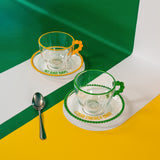 wd lifestyle wd lifestyle set 2 tazze 230 ml in vetro con piattino decorazione good energy only e no bad days giallo verde ean 8055035684994