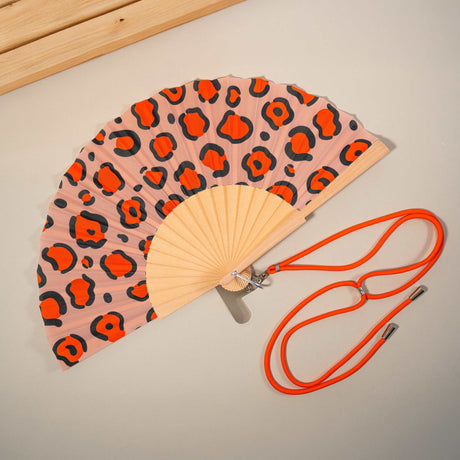 wd lifestyle wd lifestyle ventaglio in legno e tessuto decoro leopardato rosso beige ean 8055035683393