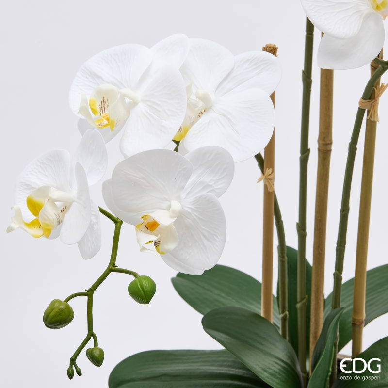 edg enzo de gasperi edg enzo de gasperi orchidea phalaenopsis x3 con bocciolo e vaso pianta artificiale h 65 cm bianco ean 8059824669872