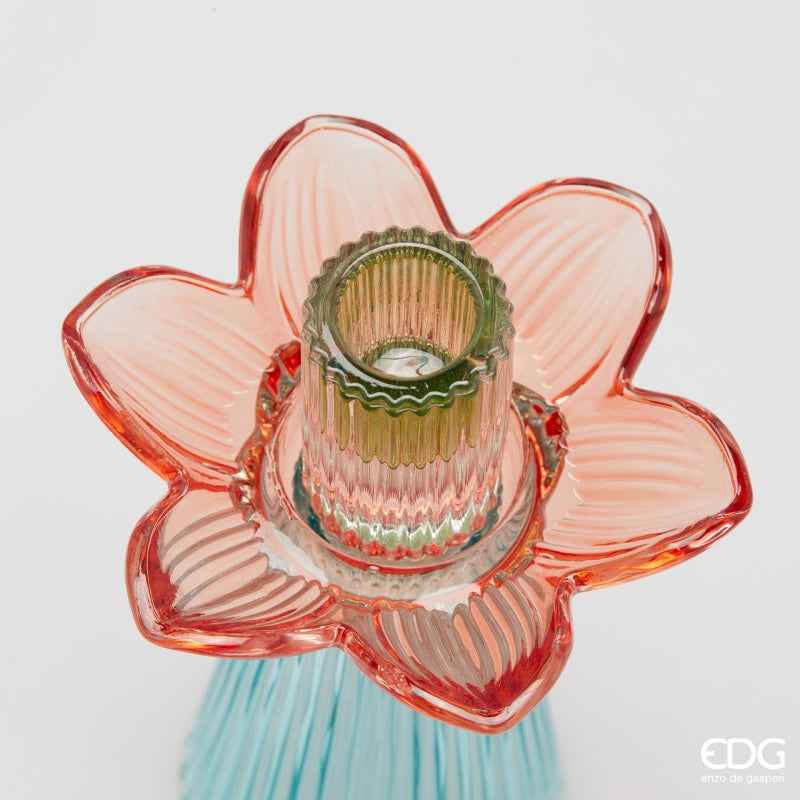 edg enzo de gasperi edg enzo de gasperi portacandela flower in vetro h 21 cm d 12 cm blu mix ean 8059824610331