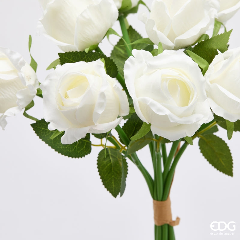 edg enzo de gasperi edg enzo de gasperi rosa bouquet x9 con foglie h 46 cm pianta artificiale colore bianco ean 8059824634023