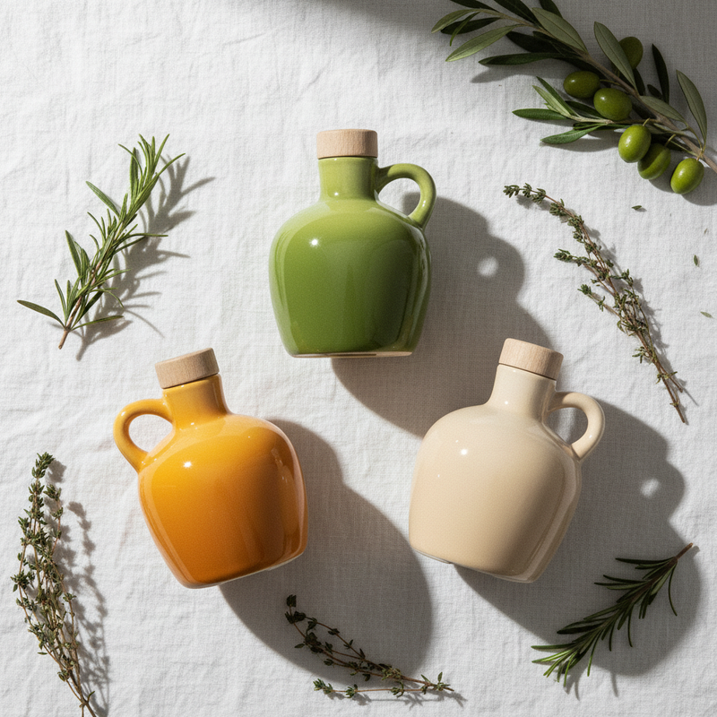 Dosa olio e aceto con l'oliera Etm Iride in vetro colorato, ø 8 cm H.11 cm, 3 colori assortiti. Accessorio tavola e regalo.