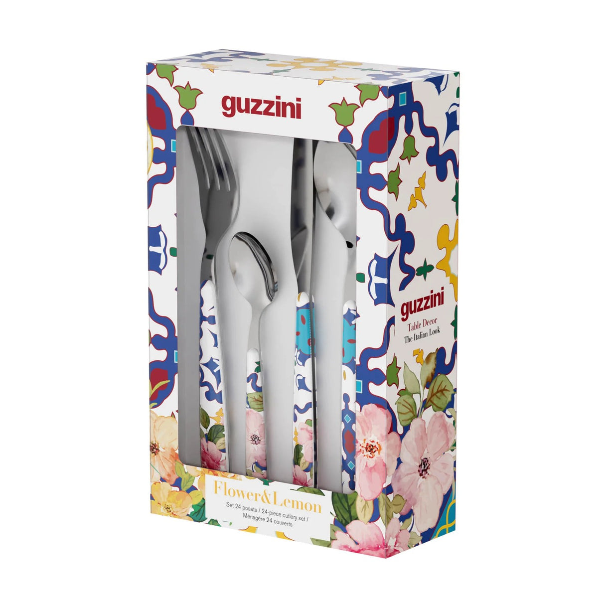 guzzini guzzini servizio24 posate flower lemon acciaio con impugnatura decorata