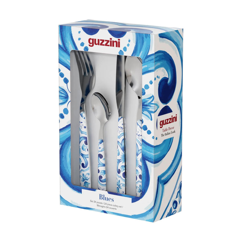guzzini guzzini set 24 posate blues in acciaio con impugnatura in plastica decorata servizio tavola elegante ean 28194576