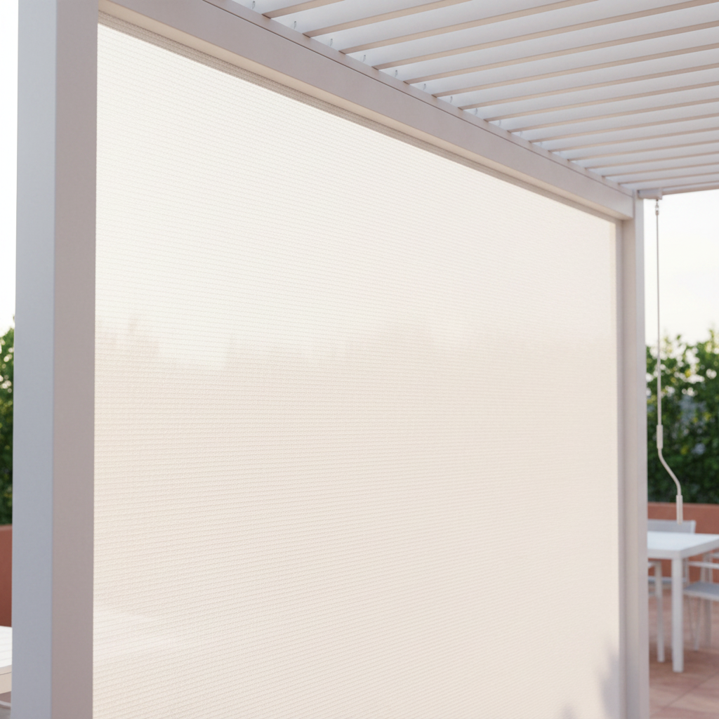 Tenda Oscurante Autoavvolgente Textilene 4m Bianca – Dettaglio Texture Tessuto Luce Diffusa Ampia