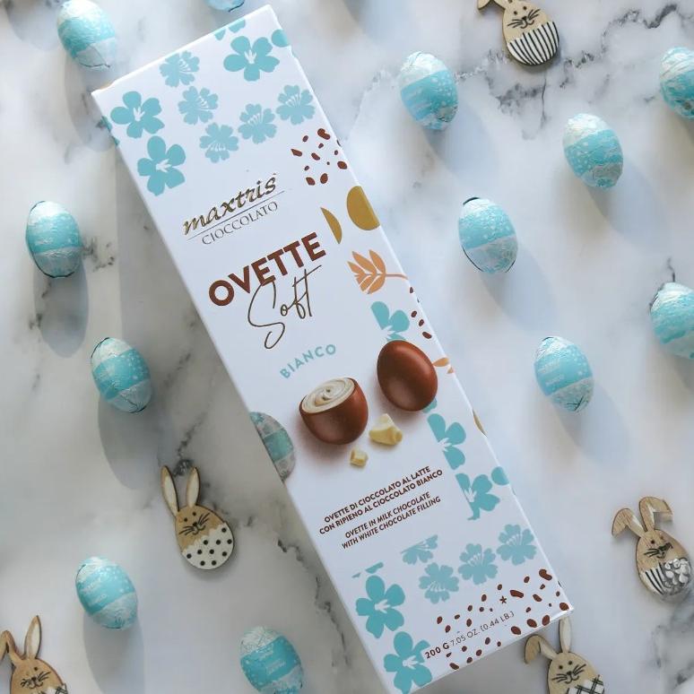 maxtris maxtris ovette di pasqua soft cioccolato bianco stagnolate in astuccio 200 gr ean 8022470871241