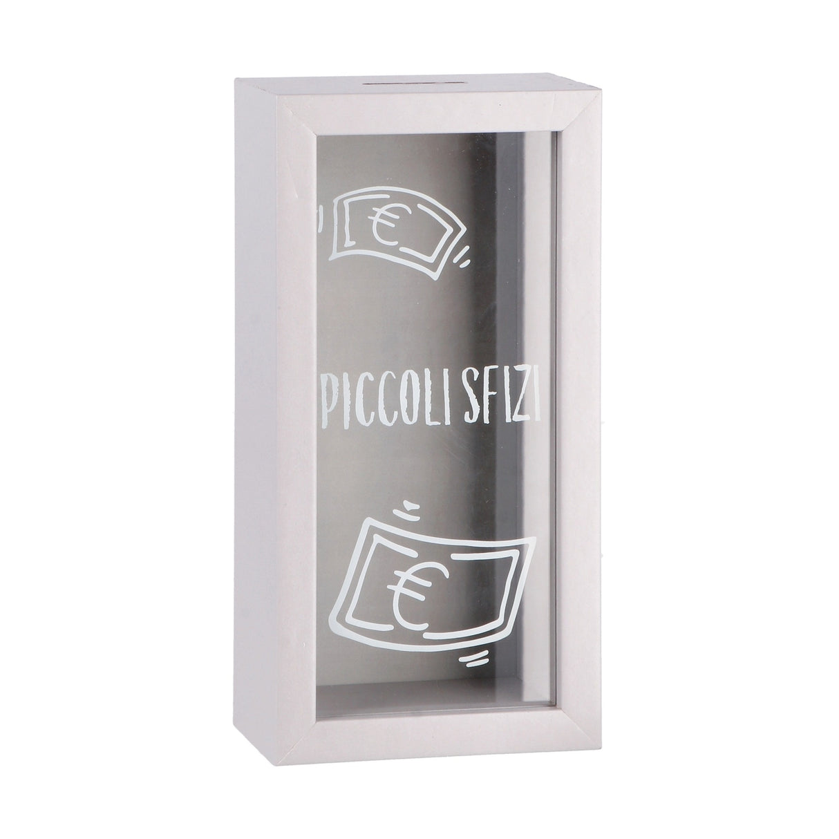 Italienisches Geschenk Italienisches Geschenk Sparbüchse aus MDF und Glas 10 x 6 cm, H 20 cm, dekorative, moderne Sparbüchse, 1 Stück, EAN 8057586123670