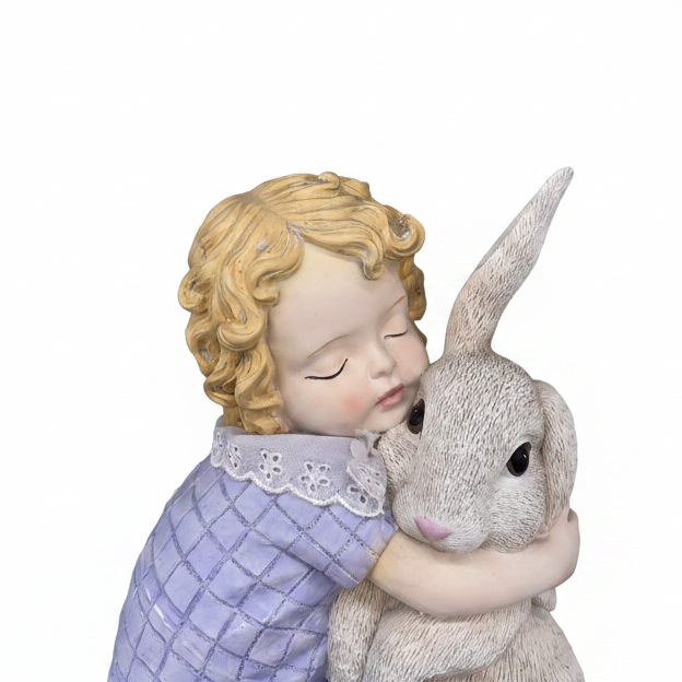 Decora casa con la statuina Arpimex Bimba con Coniglio Lavanda, resina 16×10 H 21 cm. Regalo Pasqua originale ean 8018318689697