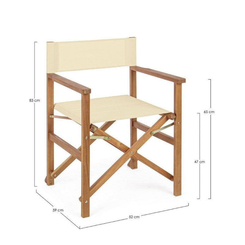 Sedia regista pieghevole outdoor: Bizzotto Noemi in acacia e tessuto écru idrorepellente, 52×59×83 cm. Elegante per terrazza e giardino.  ean 8051836214767