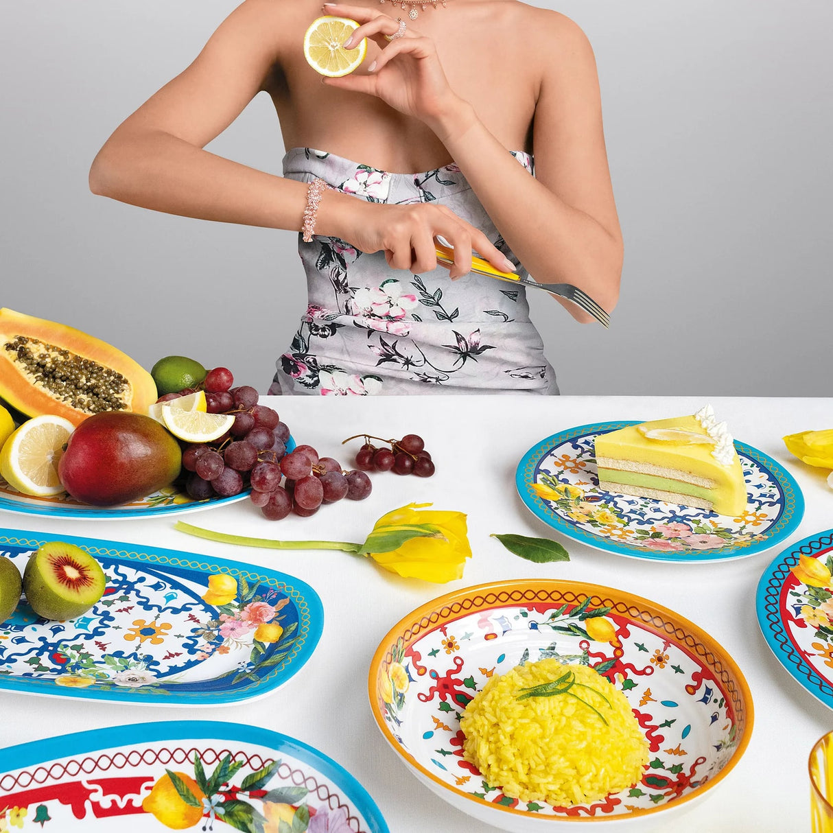 guzzini guzzini vassoio rettangolare piccolo flower lemon 395 x 165 x 25 melamina table decor ean 8008392368694