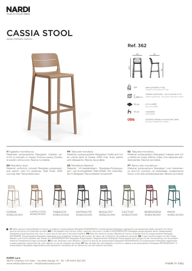 nardi nardi sgabello cassia stool colore maya ean 8010352362420