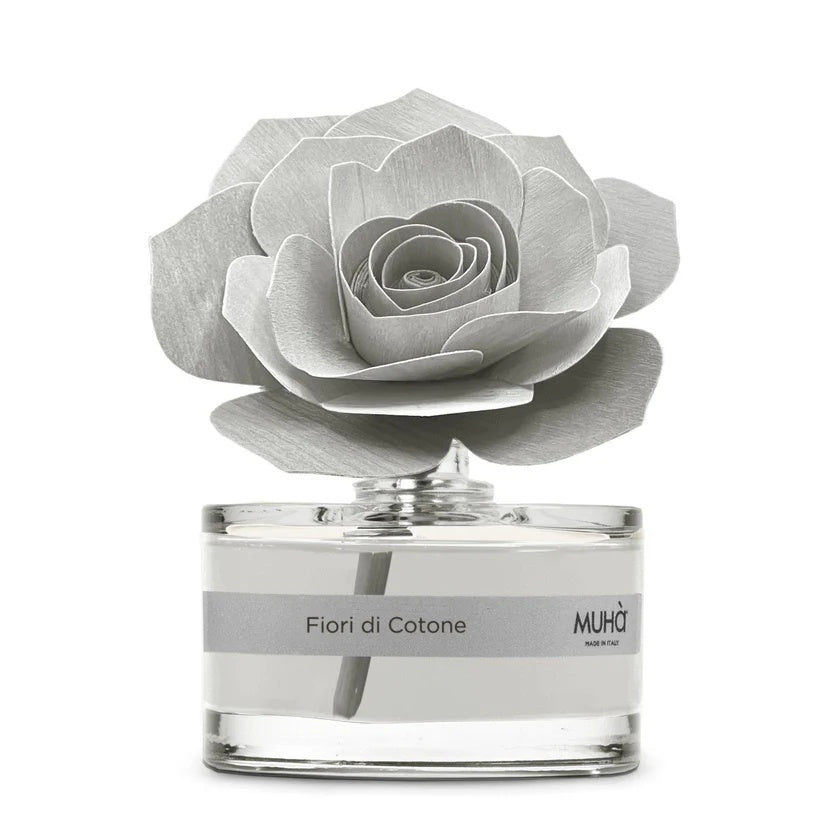 Muhà Profumatore Diffuser Rosa Grigia Bomboniera Fiori di Cotone 50 Ml