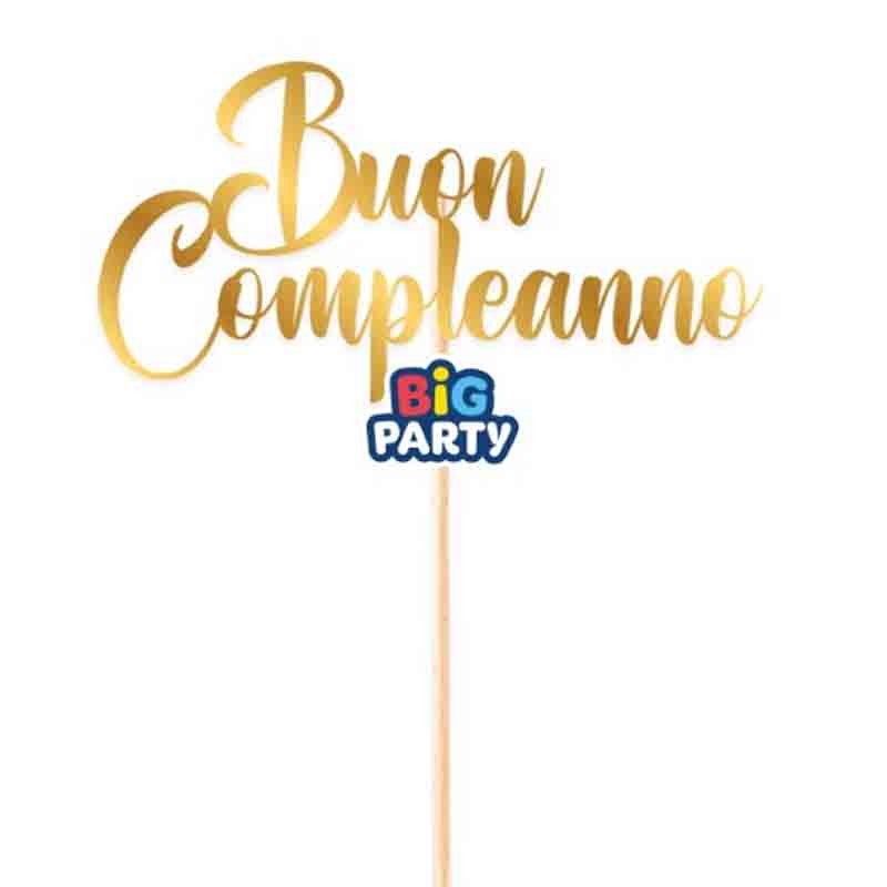 Big Party Mini Cake Topper Italic Buon Compleanno Oro Metal