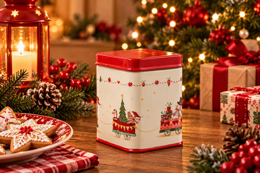 ARPIMEX Contenitore Natale Decorato 9 x 9 x 12 Cm Bianco Rosso