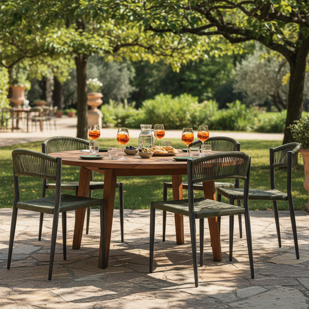 Stuhl Milano, graugrün, für den Garten eines Hotels