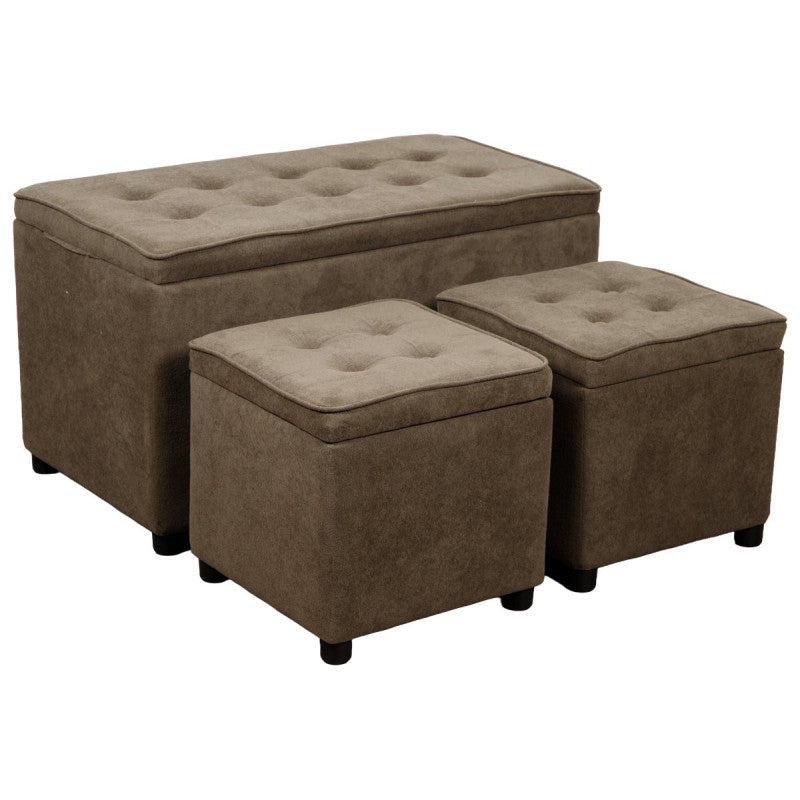 Dimo Set 3 Baule + 2 Pouf Braies in Tessuto, Tortora
