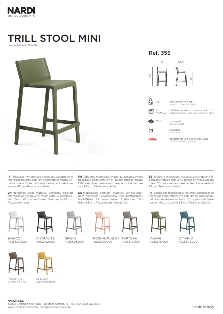 Nardi Trill Stool Mini Sgabello Agave
