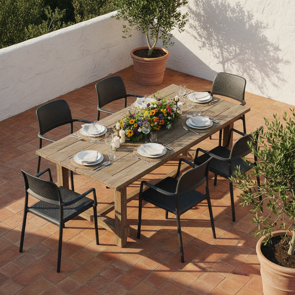 Tisch und Stühle Nardi Bora in Anthrazit, von oben gesehen