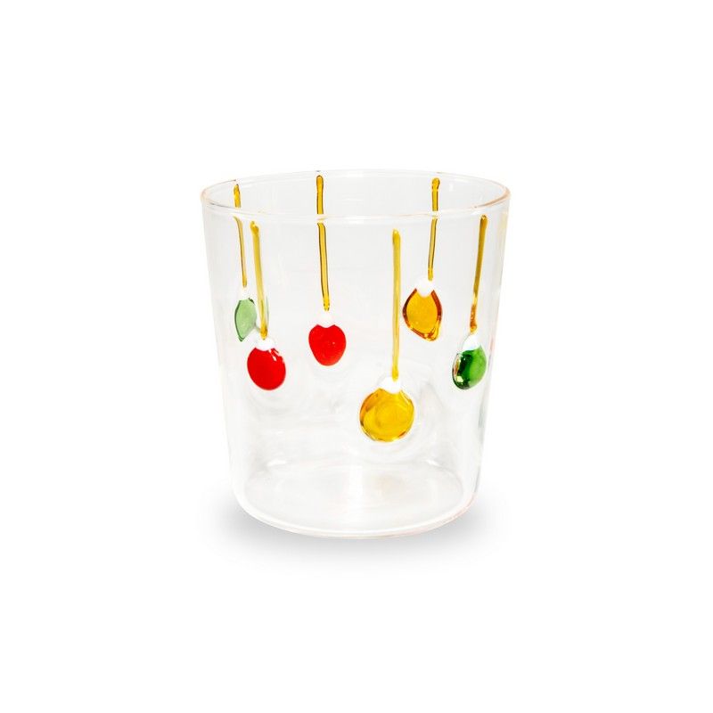 WD LifeStyle Bicchiere Vetro Borosilicato Cc 250 ml Decoro Palline Natale